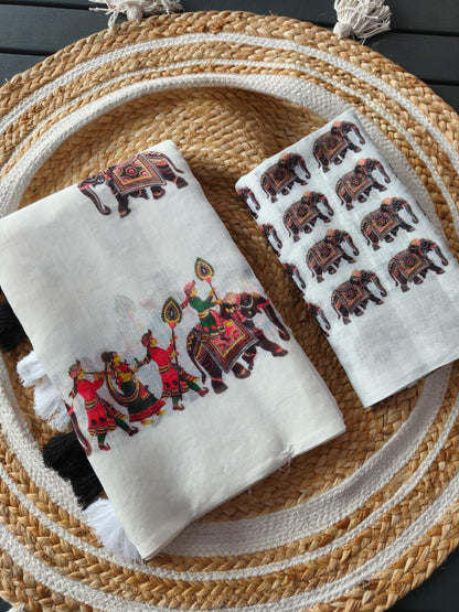 Linen Slub cotton saree E