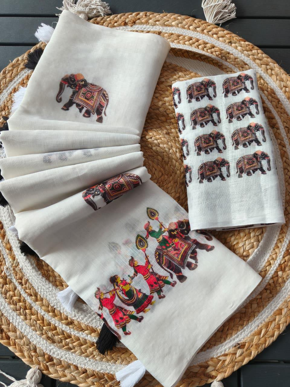 Linen Slub cotton saree E