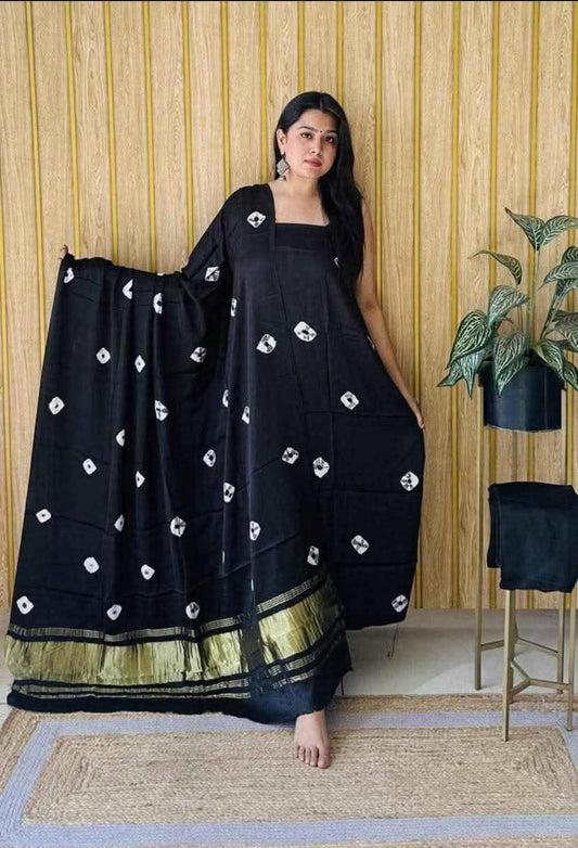 Chanderi Silk Batik Bandhini Unstitched Three Piece Suits with Chanderi Silk Dupatta CSBBUTPS  2