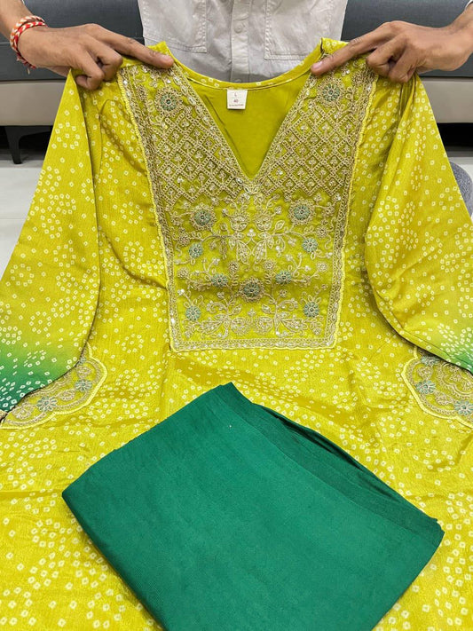 Soft Russian Silk Bandhini Printed Readymade Suits