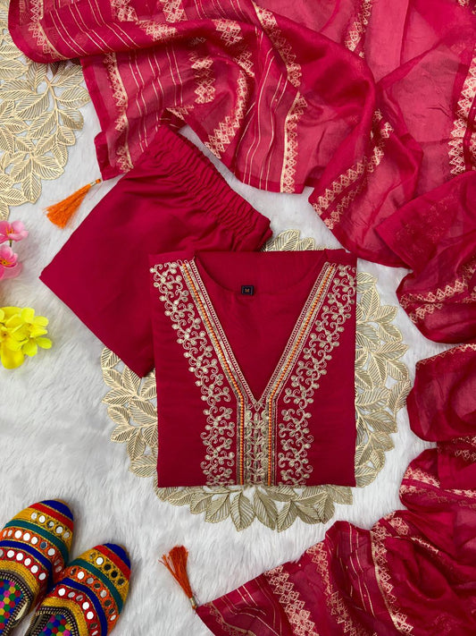Roman Silk Embroidered Three Piece Suits R1