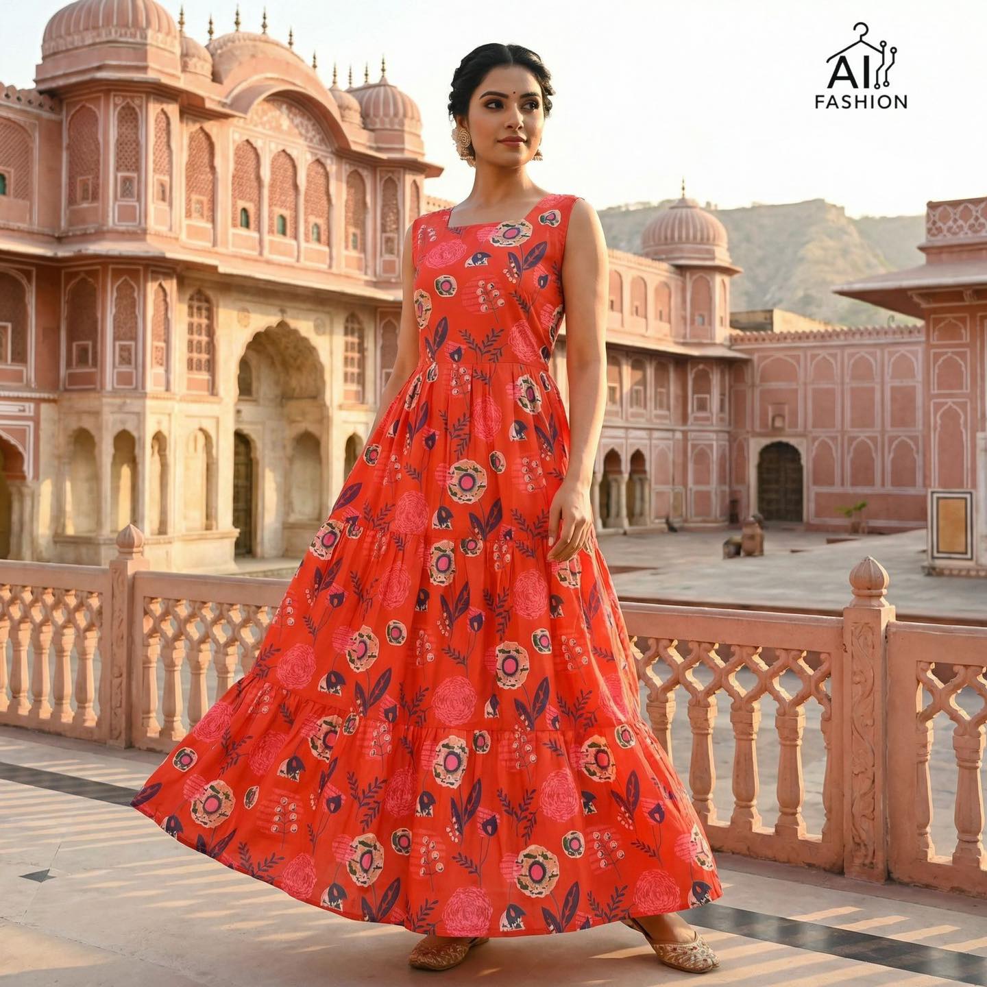 Cotton Poly Mix Ruffle Floral Long Gowns G3