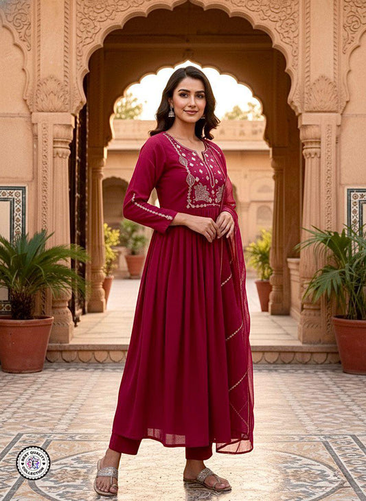 Chanderi Silk Embroidered Readymade Suits with Organza Dupatta cs 3