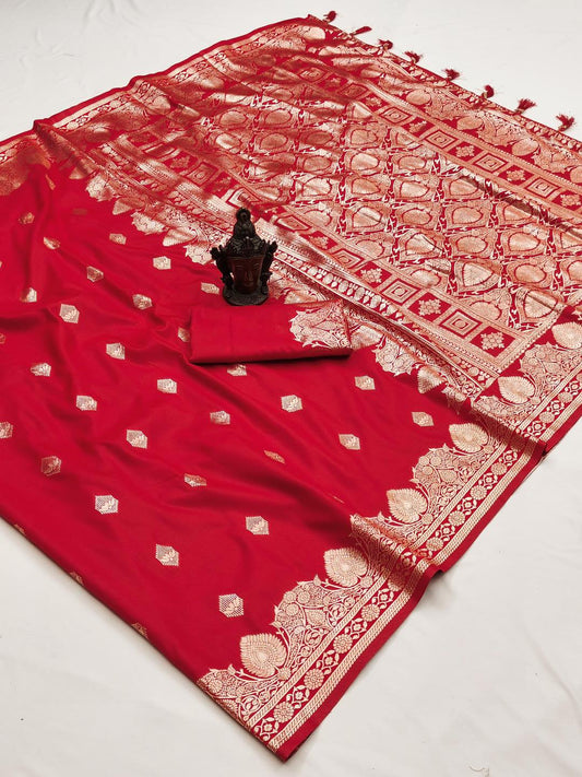 Pick Any Soft Cotton Jacquard Silk Sarees Red