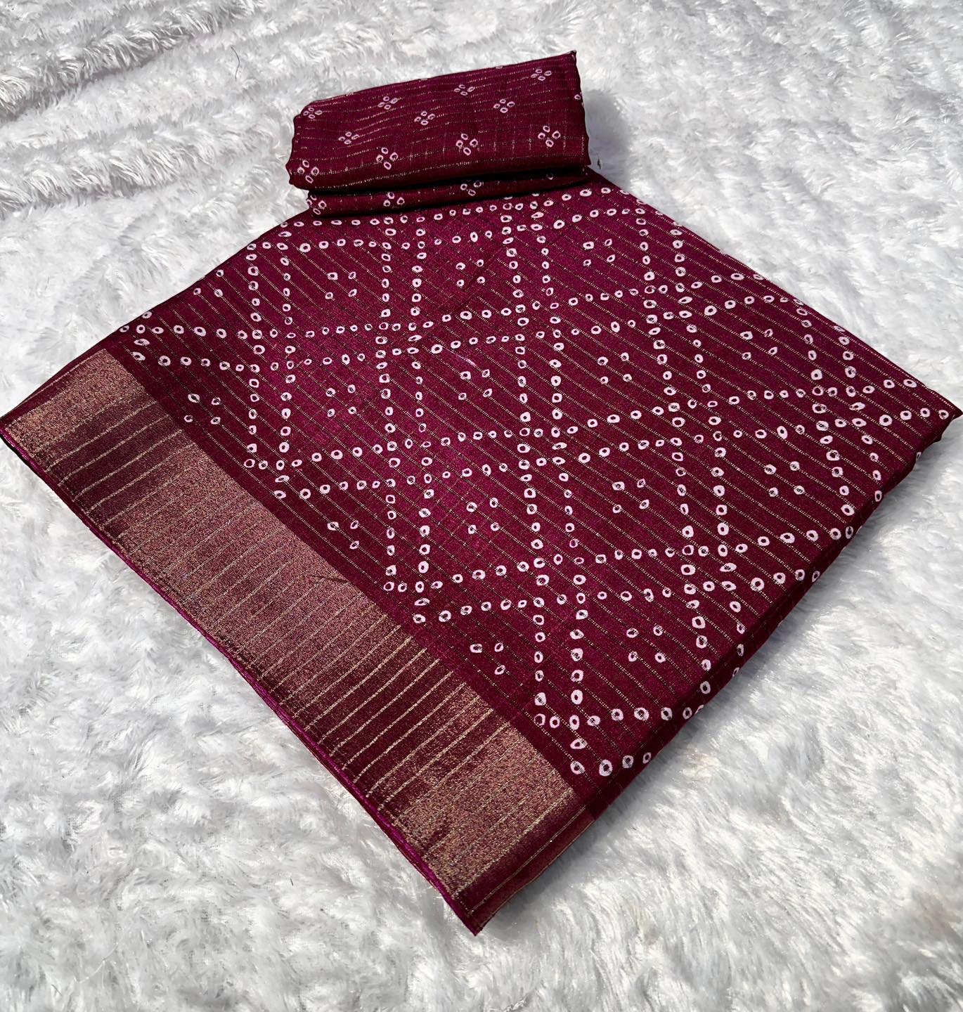 Semi Dola Silk Rekko Pattern Bandhini Sarees 2