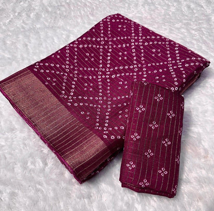 Semi Dola Silk Rekko Pattern Bandhini Sarees 2