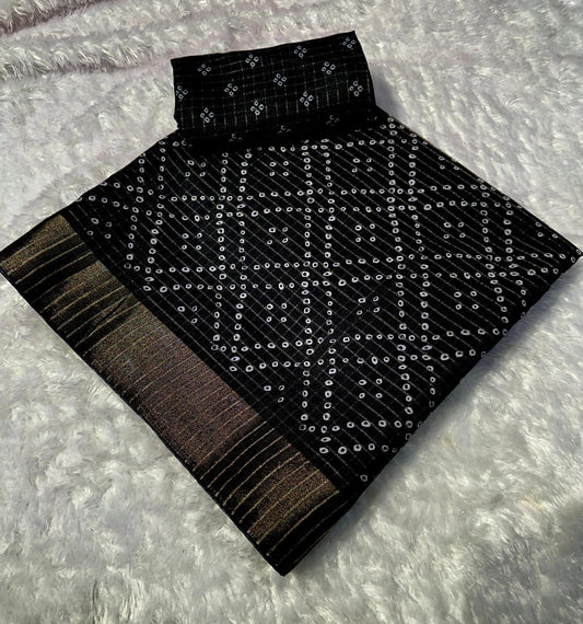 Semi Dola Silk Rekko Pattern Bandhini Sarees