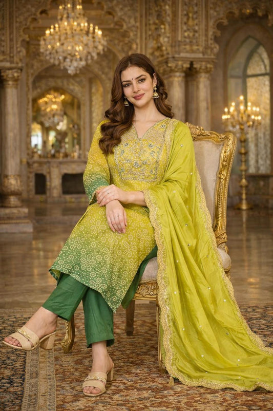 Soft Russian Silk Bandhini Printed Readymade Suits