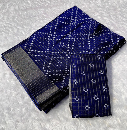 Semi Dola Silk Rekko Pattern Bandhini Sarees 3