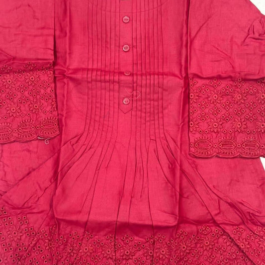 Cotton Short Tunic Kurtis with Embroidered Work Red