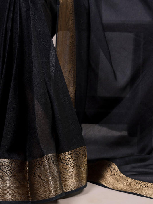 Mash Mellow Silk Plain Sarees with Jacquard Weaving Border  black
