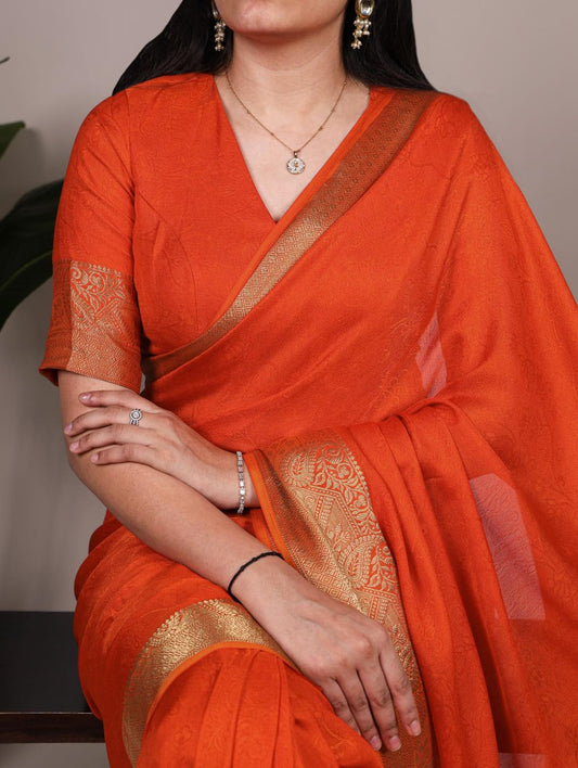 Mash Mellow Silk Plain Sarees with Jacquard Weaving Border orange