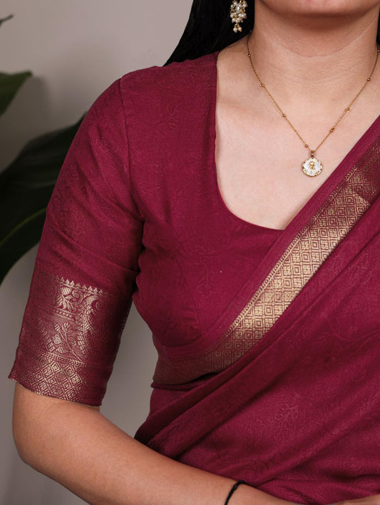 Mash Mellow Silk Plain Sarees with Jacquard Weaving Border  brown