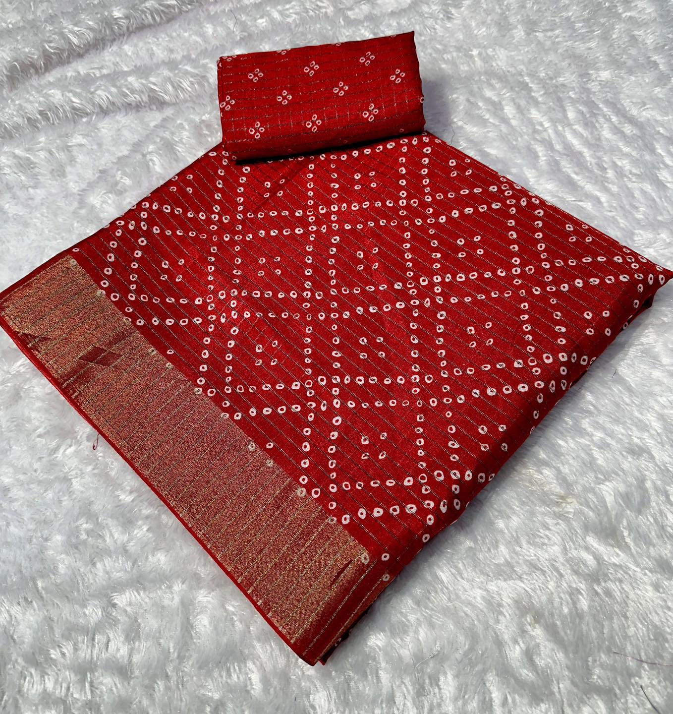 Semi Dola Silk Rekko Pattern Bandhini Sarees 4