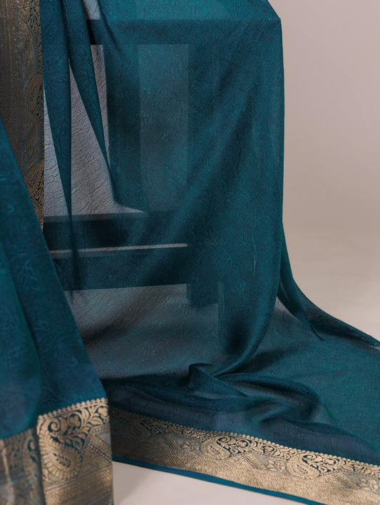 Mash Mellow Silk Plain Sarees with Jacquard Weaving Border blue