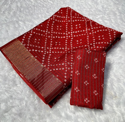 Semi Dola Silk Rekko Pattern Bandhini Sarees 4