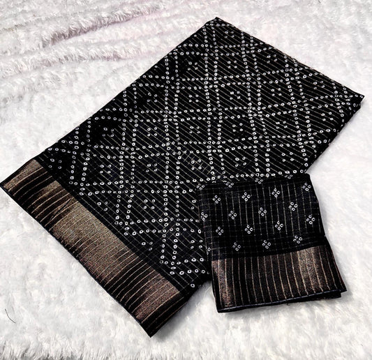 Semi Dola Silk Rekko Pattern Bandhini Sarees