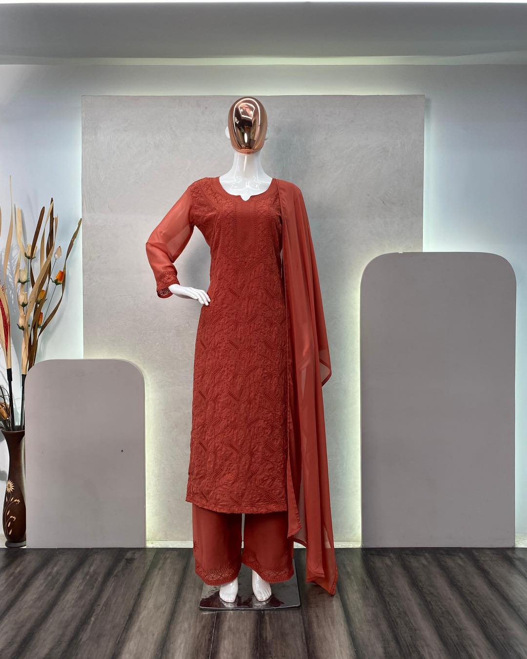 Georgette Chikankari Embroidered Readymade Suits