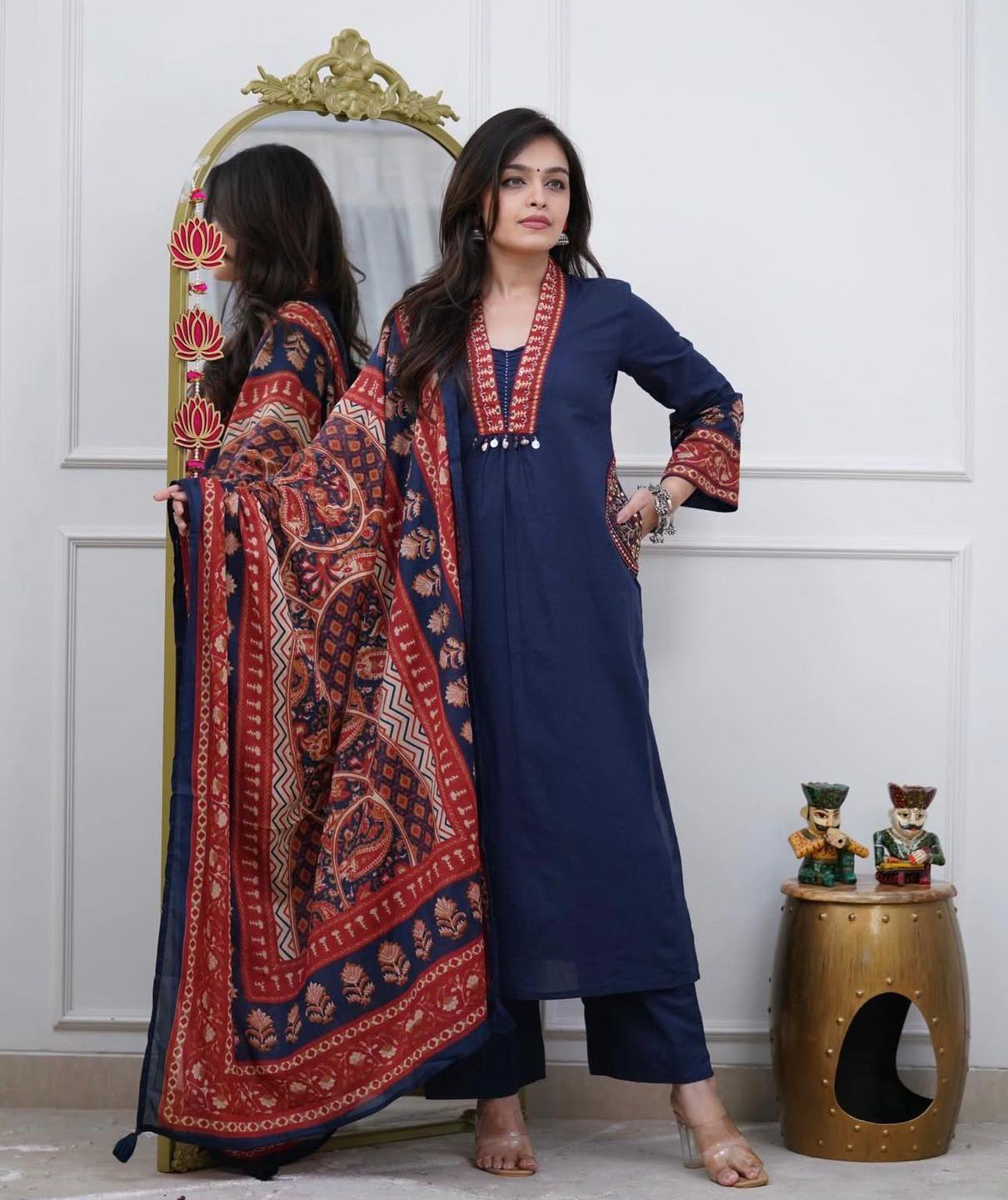Readymade Jaipur Cotton Suits with Ajrakh Pattern Dupatta