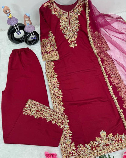 Roman Silk Embroidered & Sequence Work Suits with Soft Net Designer Dupatta