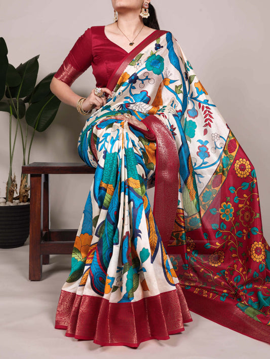 TASAR – The Soul of Silk | Elegant Printed Sarees with Zari Weaving -7047OWT