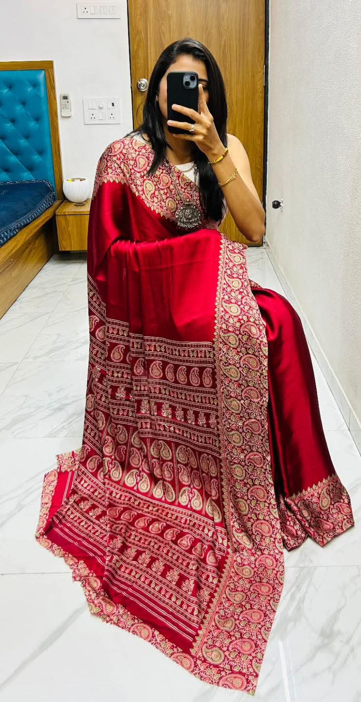 Semi modal silk Ajrakh saree