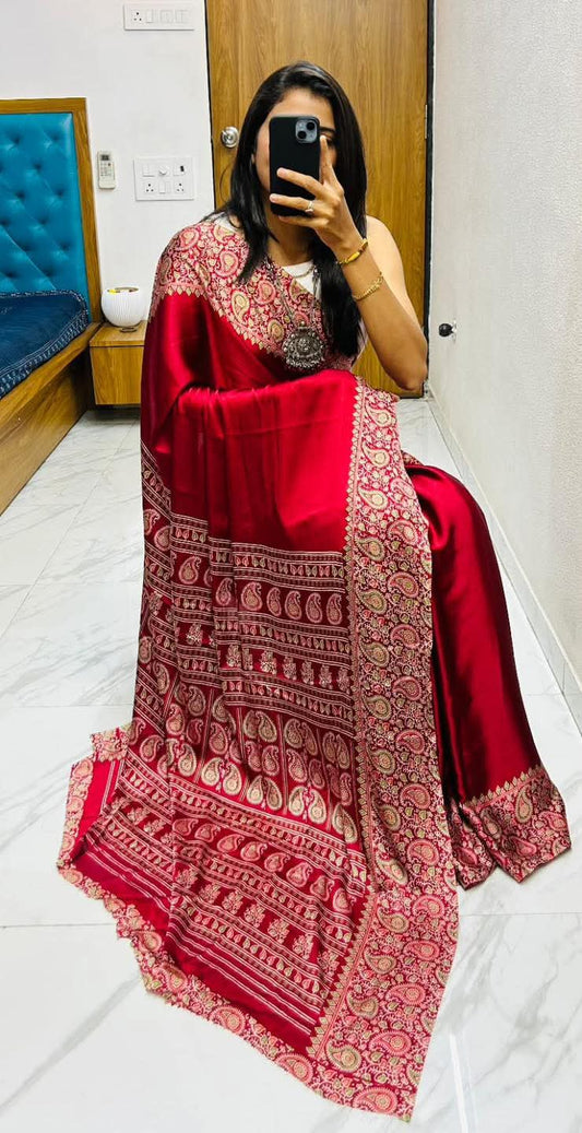 Semi modal silk Ajrakh saree