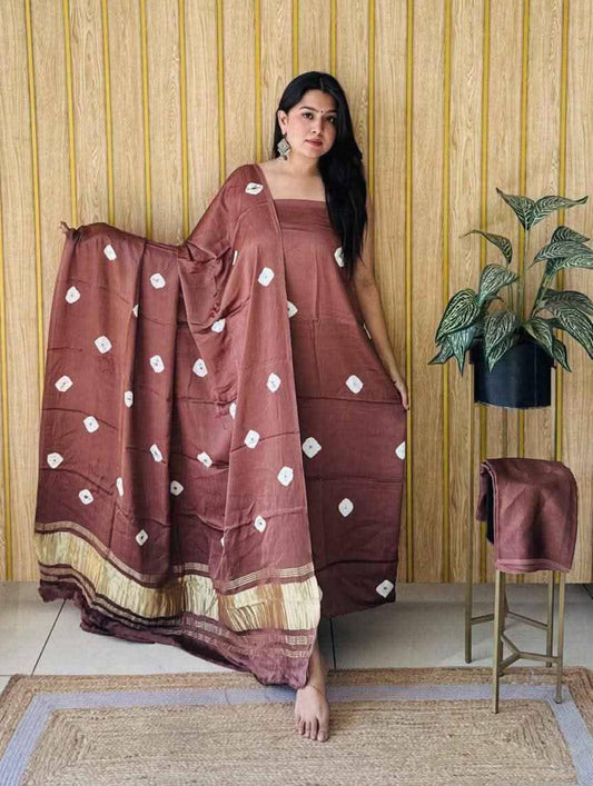 Chanderi Silk Batik Bandhini Unstitched Three Piece Suits with Chanderi Silk Dupatta CSBBUTPS  5