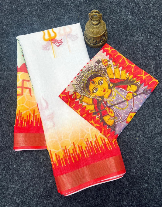 Devika Saree – MG468 | Graceful Linen Saree with Digital Print -A6