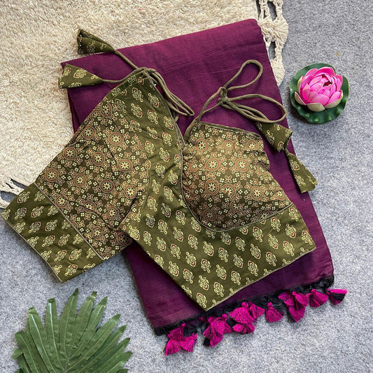 Khadi Cotton Silk Saree with Readymade Ajrakh Blouse – WF-02 A9