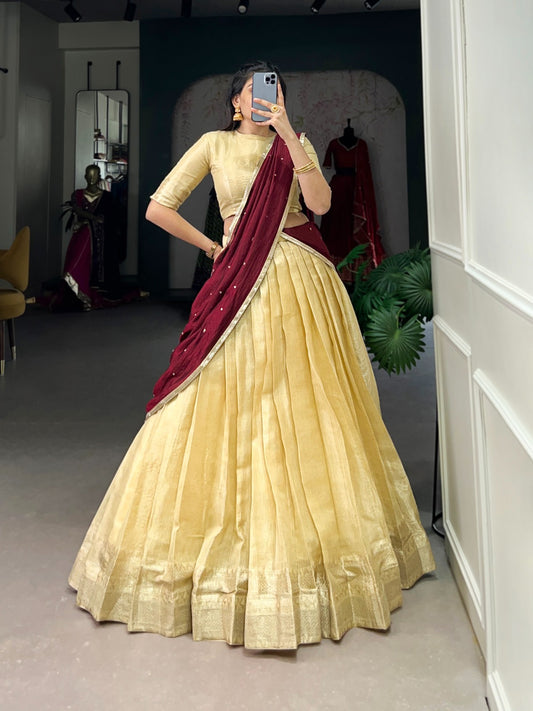 KESARIYA Collection – South’s Signature Weave in a Festive Lehenga Set - CREAM