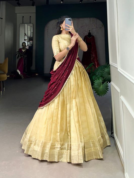 KESARIYA Collection – South’s Signature Weave in a Festive Lehenga Set - CREAM
