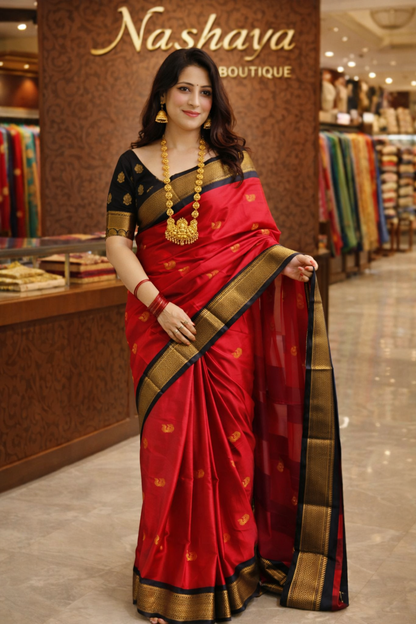 Cotton Silk Sarees with Jacquard Silk Borders Red