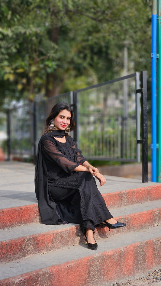 Roman silk Jequard Zari weaving suits - BLACK