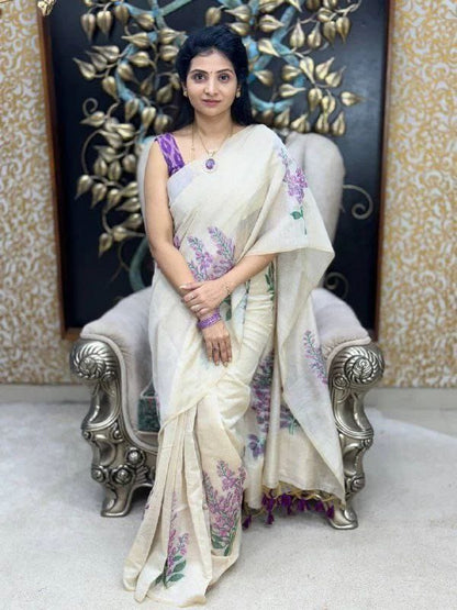 MG529 – Mangalya Linen Saree with Latkan Detail - Lavender