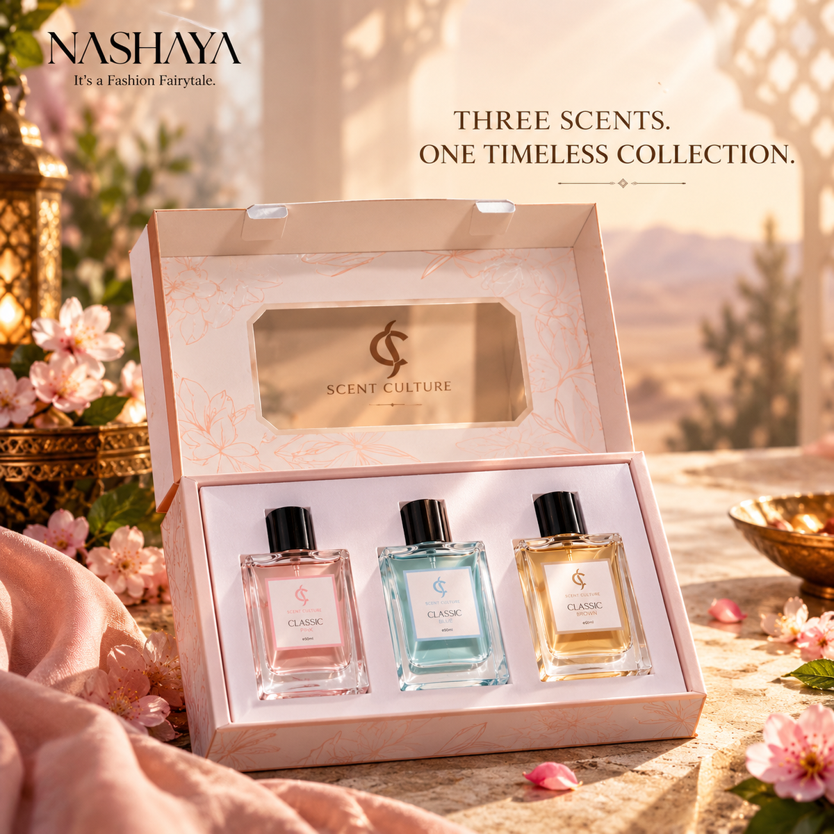 Scent Culture Classic Perfume Trio Gift Set – Blue, Pink & Brown (3 × 50ml)