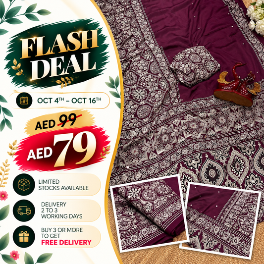 Ajrakh Crepe Silk Real Mirror Work Saree