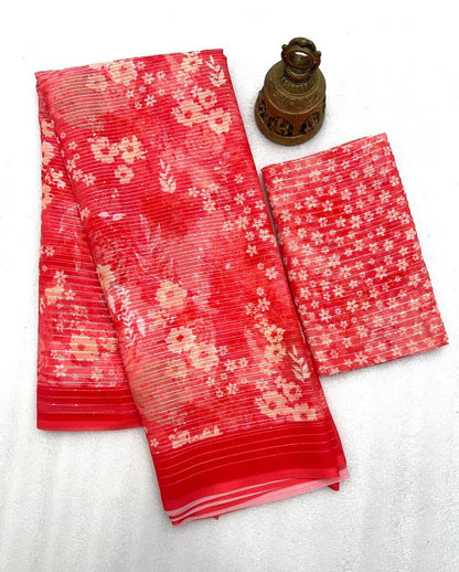 MG528 Georgette Saree with Digital Print & Crochet Sequin Work