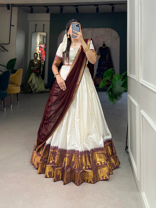 Kalyani Poly Cotton Lehenga Choli with Zari Chex & Georgette Dupatta – LNB2047WHT