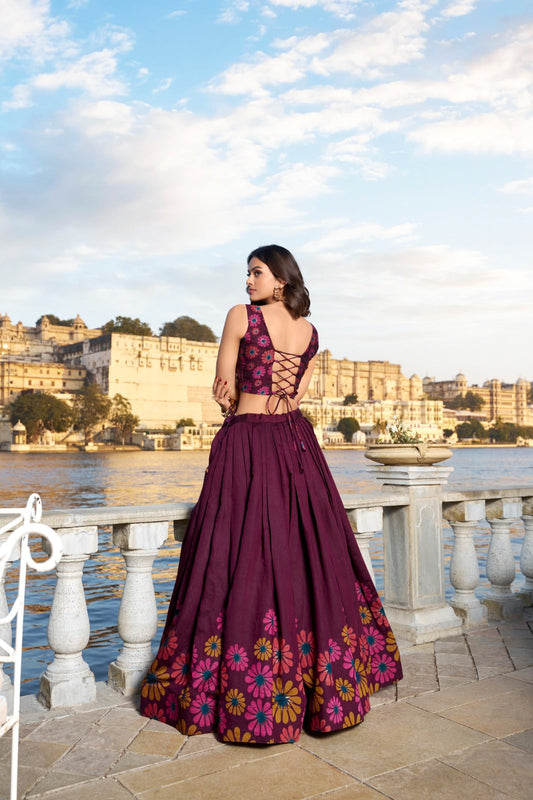 SUHANI Floral Tussar Silk Lehenga Choli with Foil Print & Tassel Dupatta – LNB1232WIN