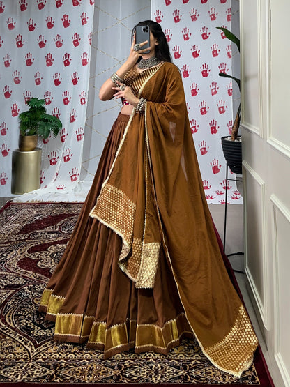 Navratri Special Chanderi Lehenga Choli with Zari & Mirror Gamthi Work – LNB1747BRN