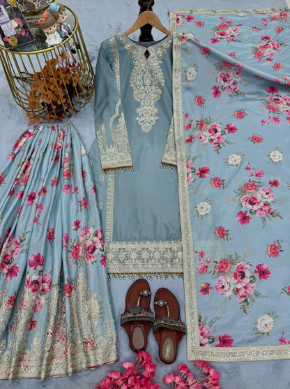 Designer Readymade Top-Plazzo & Dupatta Collection – Code PD1121