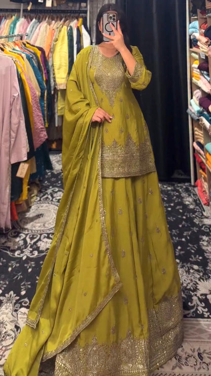 ZD-10005 – Designer Chinon Silk Lehenga Suit Set - Green