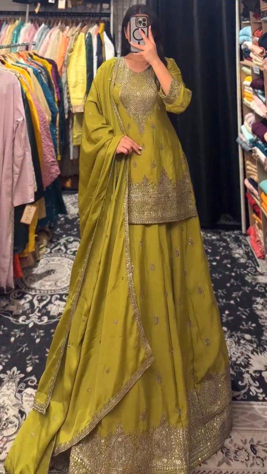 ZD-10005 – Designer Chinon Silk Lehenga Suit Set - Green