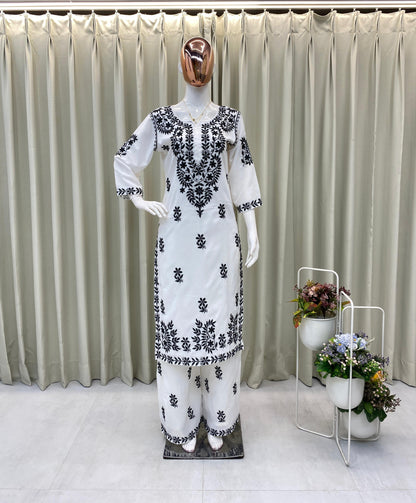 BE-376 – Designer & Daily Wear Kurta Plazzo Set - White