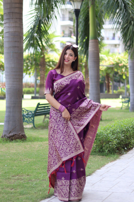 RUTRANG – Banglori Handloom Raw Silk Saree - Wine