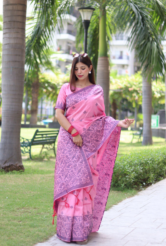 RUTRANG – Banglori Handloom Raw Silk Saree - Pink