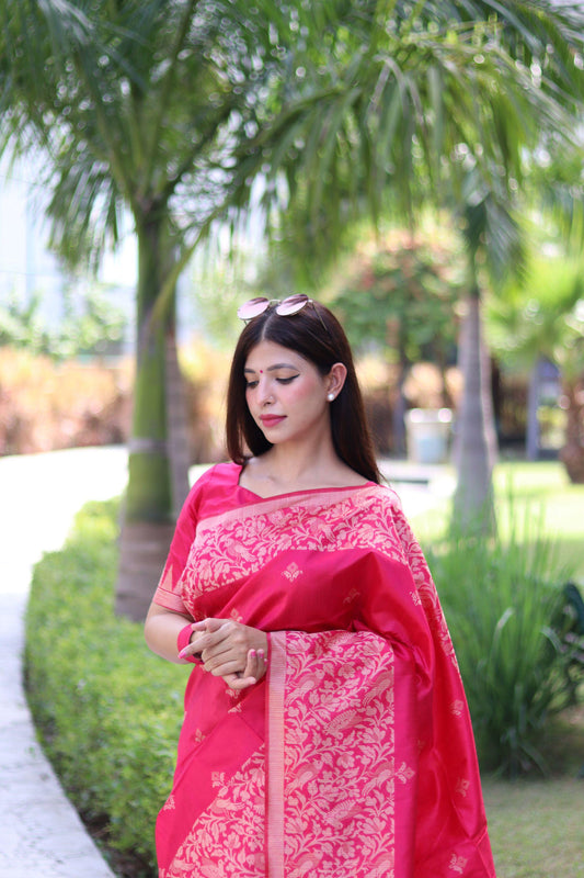 RUTRANG – Banglori Handloom Raw Silk Saree - Pink