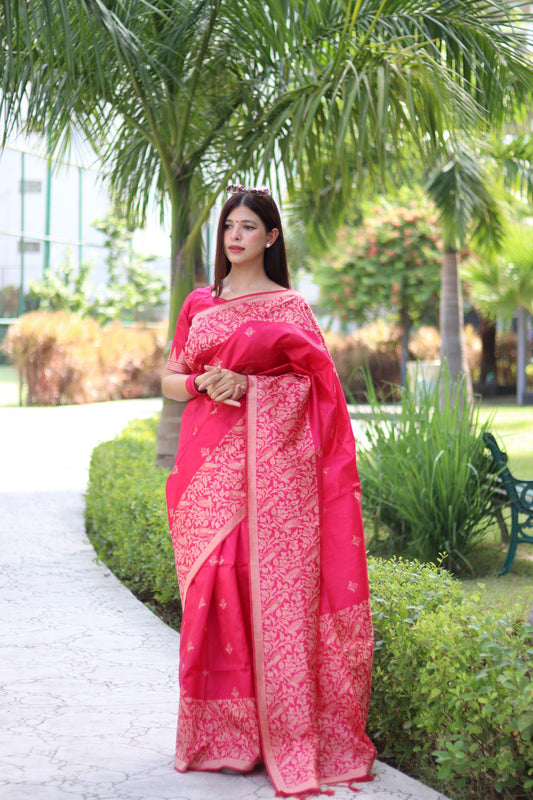 RUTRANG – Banglori Handloom Raw Silk Saree - Pink