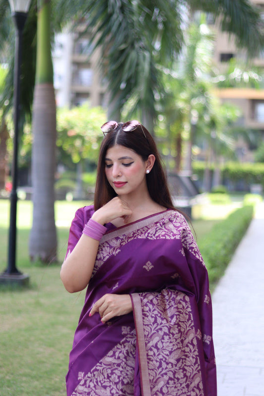 RUTRANG – Banglori Handloom Raw Silk Saree - Wine